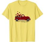 Buffalo Red Plaid Hearts Pickup Truck Cute Valentine’s Day T-Shirt