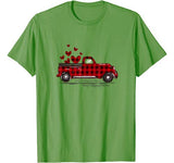 Buffalo Red Plaid Hearts Pickup Truck Cute Valentine’s Day T-Shirt