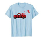 Buffalo Red Plaid Hearts Pickup Truck Cute Valentine’s Day T-Shirt