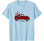 Buffalo Red Plaid Hearts Pickup Truck Cute Valentine’s Day T-Shirt