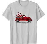 Buffalo Red Plaid Hearts Pickup Truck Cute Valentine’s Day T-Shirt