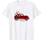 Buffalo Red Plaid Hearts Pickup Truck Cute Valentine’s Day T-Shirt
