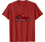 Buffalo Red Plaid Hearts Pickup Truck Cute Valentine’s Day T-Shirt