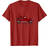 Buffalo Red Plaid Hearts Pickup Truck Cute Valentine’s Day T-Shirt