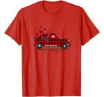Buffalo Red Plaid Hearts Pickup Truck Cute Valentine’s Day T-Shirt