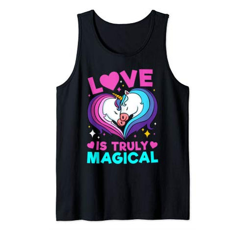 Couple Unicorn Valentines Shirt Colorful Rainbow Heart Gift Tank Top