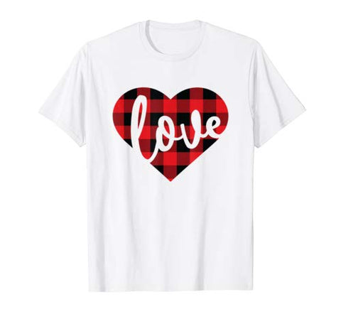 Cute Buffalo Lumberjack Plaid Heart Love Valentines Day T-Shirt