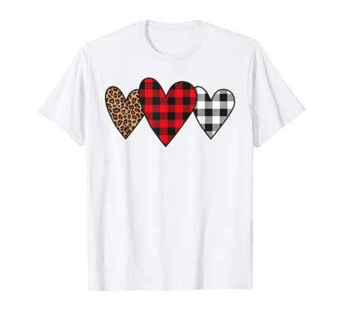 Cute Buffalo Lumberjack Plaid Leopard Valentines Day Heart T-Shirt