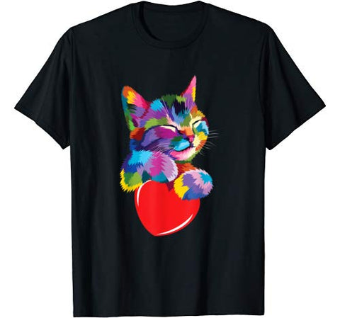 Cute Cat Gift for kitten lovers Colorful Art Kitty Adoption T-Shirt