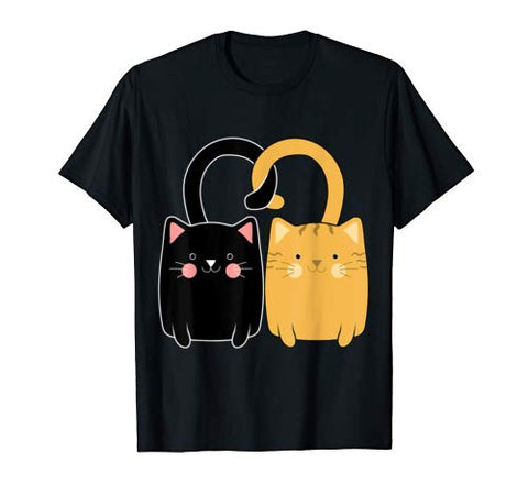 Cute Ginger Cat Black Kitten Love Valentines Day Tshirt