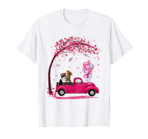 Cute Pink Truck Pickup Couple Cats Valentine’s Day Gift T-Shirt