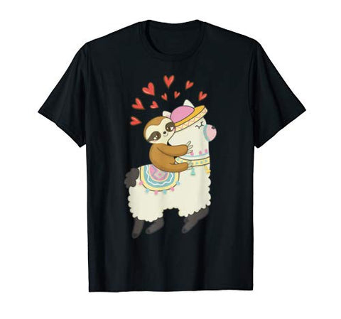 Cute Sloth Riding Llama Heart T-shirt Valentines Day Gift