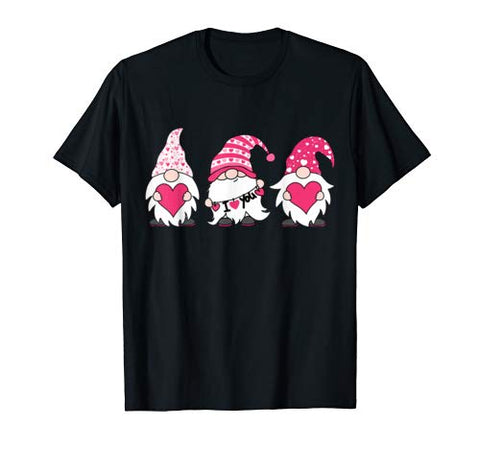 Cute Three Gnomes Holding Hearts Valentines TShirt Gift T-Shirt