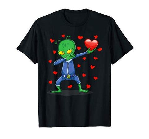 Dabbing Alien Red Heart Love Valentine’s Day Gift Boys Girls T-Shirt