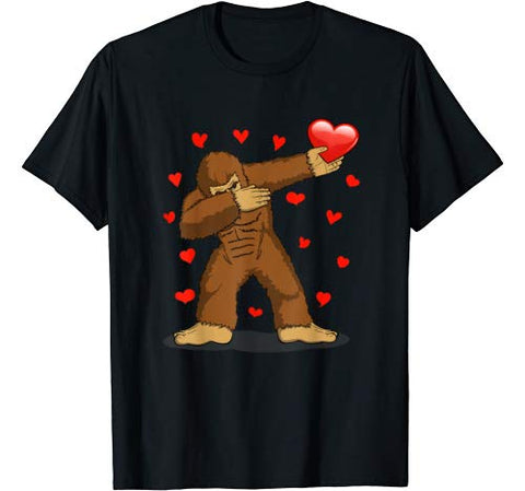Dabbing Bigfoot Red Heart Love Valentine’s Day Gift Boy Girl T-Shirt