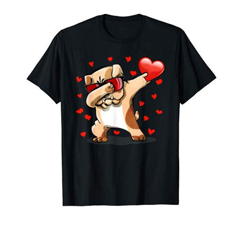 Dabbing Bulldog Sunglasses Valentine’s Day Heart Boys Girls T-Shirt