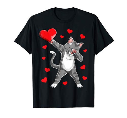 Dabbing Cat Heart Valentines Day Girls Kitty Kitten Lover T-Shirt