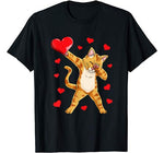 Dabbing Cat Heart Valentines Day Girls Kitty Kitten Lover T-Shirt