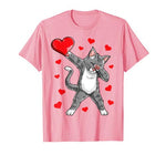 Dabbing Cat Heart Valentines Day Girls Kitty Kitten Lover T-Shirt