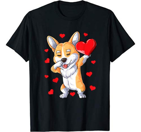 Dabbing Corgi Heart Valentines Day Boys Kids Love Dog Lover T-Shirt