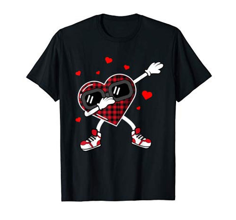 Dabbing Heart Funny Buffalo Plaid Valentines Day Kids gift T-Shirt