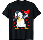 Dabbing Penguin Heart Valentines Day Boys Girls Bird Lover T-Shirt