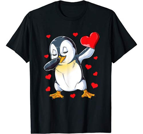 Dabbing Penguin Heart Valentines Day Boys Girls Bird Lover T-Shirt