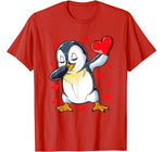 Dabbing Penguin Heart Valentines Day Boys Girls Bird Lover T-Shirt