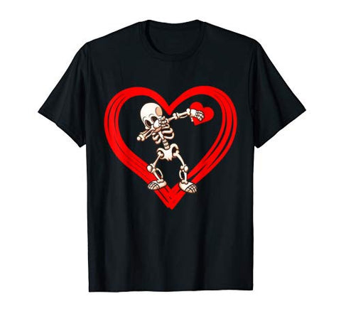 Dabbing Skeleton Valentine Day Love Heart Glasses Boys Mens T-Shirt