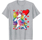 Dabbing Unicorn Heart Valentines Day Girls Kids Rainbow Gift T-Shirt