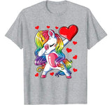 Dabbing Unicorn Heart Valentines Day Girls Kids Rainbow Gift T-Shirt