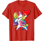 Dabbing Unicorn Heart Valentines Day Girls Kids Rainbow Gift T-Shirt