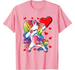 Dabbing Unicorn Heart Valentines Day Girls Kids Rainbow Gift T-Shirt