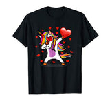 Dabbing Unicorn Sunglasses Valentine’s Day Heart Girls Boys T-Shirt