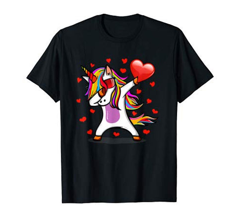 Dabbing Unicorn Sunglasses Valentine’s Day Heart Girls Boys T-Shirt