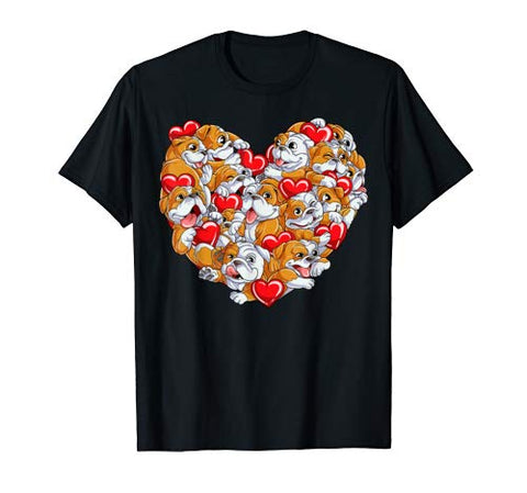 English Bulldog Valentines Day Shirt Heart Dog Lover Boys
