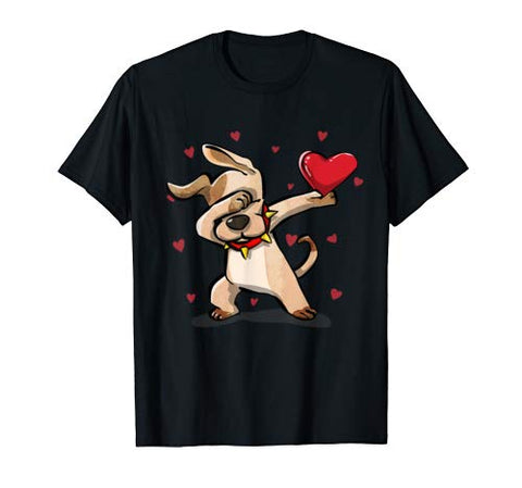 Funny Dabbing Dog Heart Valentine’s Day Gift Boys Girls Kids T-Shirt