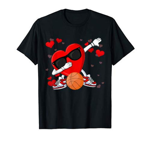 Funny Dabbing Heart Basketball Lover Player Dance Valentines T-Shirt