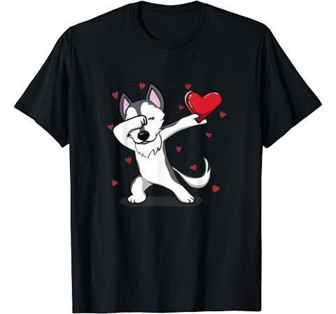 Funny Dabbing Husky Heart Valentine’s Day Gift Boys Girls T-Shirt