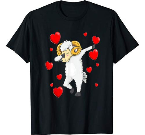 Funny Dabbing Sheep Red Heart Valentines Day Gifts Farmers T-Shirt