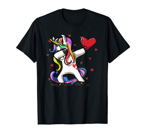 Funny Dabbing Unicorn Heart Valentine’s Day Gift Boys Girls T-Shirt