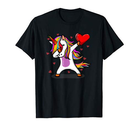 Funny Dabbing Unicorn Heart Valentine’s Day Gift Boys Girls T-Shirt