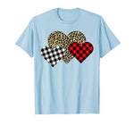 Funny Leopard And Buffalo Plaid Printed Love Heart Gifts T-Shirt