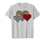 Funny Leopard And Buffalo Plaid Printed Love Heart Gifts T-Shirt
