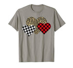 Funny Leopard And Buffalo Plaid Printed Love Heart Gifts T-Shirt