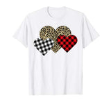 Funny Leopard And Buffalo Plaid Printed Love Heart Gifts T-Shirt