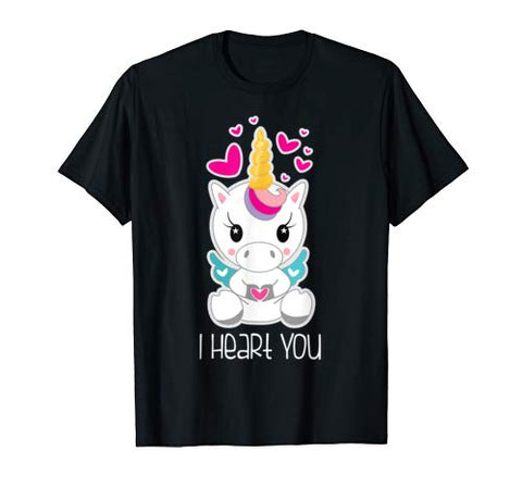 Girls Cute Unicorn I Heart You Shirt Gift for Valentines Day