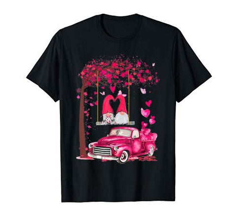Gnome Pink Truck Heart Tree Valentine’s Day Lover Gift T-Shirt