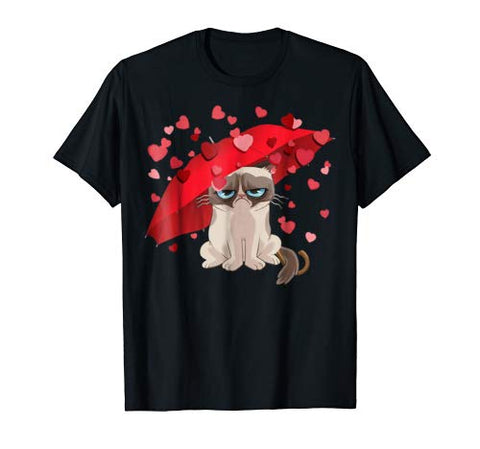 Grumpy Cat Raining Hearts Valentine’s Day Graphic T-Shirt