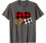 Happy Valentine day Three Hearts Leopard Buffalo Plaid Gift T-Shirt